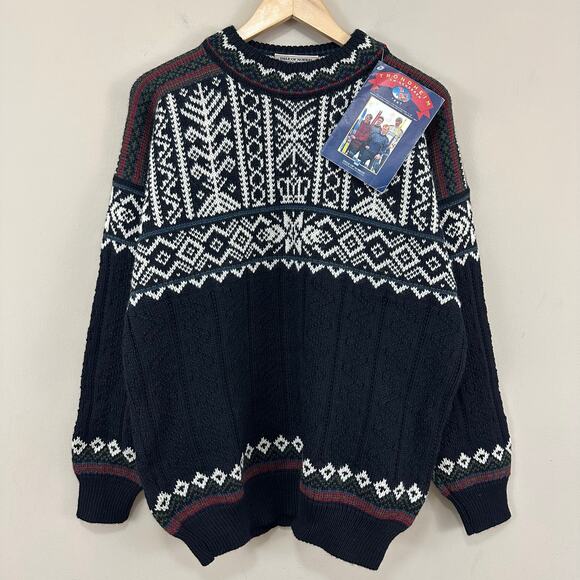 Dale of Norway Navy Blue Fair Isle‎ Thick Pullover Sweater VTG NWT Mens L Read - Picture 1 of 12